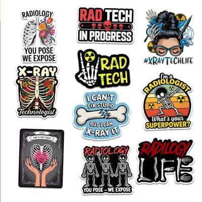 10 Pcs Radiology Sticker Pack Funny X-Ray Tech & Skeleton Decals for Laptop, Water Bottle, Clipboard Gifts for Radiologic Technologists & Medical Workers (Normal, 3 Inch)