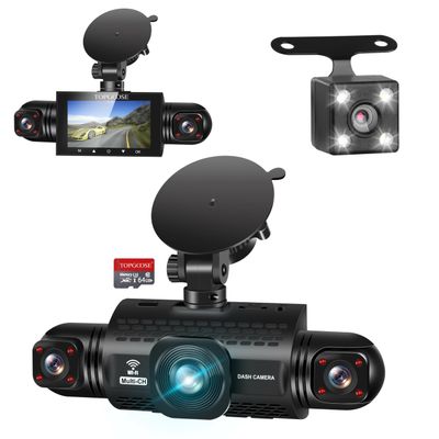 4 Channel Dash Cam 360 View, TOPGOOSE 2K Front and Rear Inside, Left Right Dash Camera for Cars, 5G WiFi & APP Control, with 64GB SD Card, G-Sensor, Night Vision, 24H Parking Mode