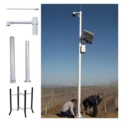 MZZKFC Security Camera Mounting Bracket Extender Pole Long, 7 8 10 12 13 15 16 20ft Galvanized Steel Surveillance Camera Pole Post, Floor Security Camera Holder(Light Coffee,5m-196 9/10")