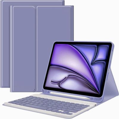 SENLAN Keyboard Case for Xiaomi Poco Pad/Redmi Pad Pro 12.1 inchDetachable Magnetic Bluetooth Keyboard Slim PU Leather Cover with Pen Holder Colorful KeysPurple Gray