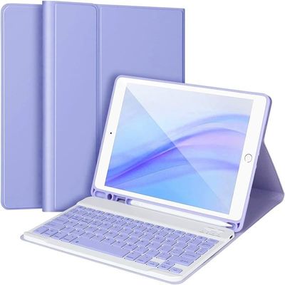 SENLAN Keyboard Case for Xiaomi Redmi Pad SE 11 inch 2023Detachable Magnetic Bluetooth Keyboard Slim PU Leather Cover with Pen Holder Colorful KeysPurple