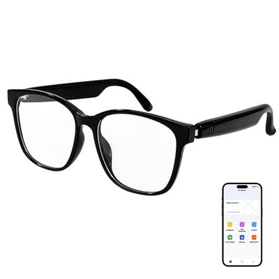 AI Smart Bluetooth Glasses for men/women,Open-Ear Translation Sunglasses with 144 Languages & Accents, Polarized UV400 Lenses for Daily Travel Business Outdoor Sports (Black Frame Transpraent Lens)