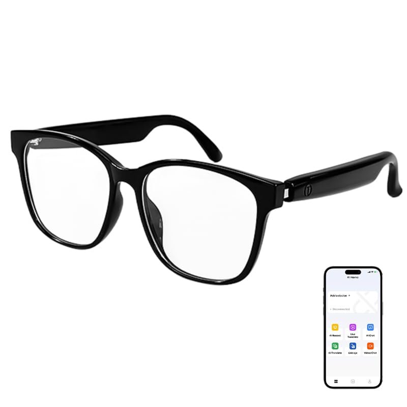 AI Smart Bluetooth Glasses for men/women,Open-Ear Translation Sunglasses with 144 Languages & Accents, Polarized UV400 Lenses for Daily Travel Business Outdoor Sports (Black Frame Transpraent Lens)