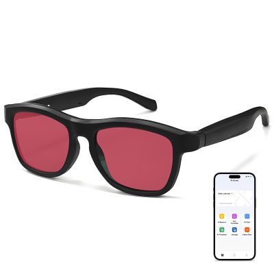 OZOKSKS Ai Smart Glasses|Bluetooth Sunglasses for Men/Women|Real-Time Translation with 140+ Language,UV Protection|Sports/Travel/Drive/Busniess (Black Frame Red Lens)
