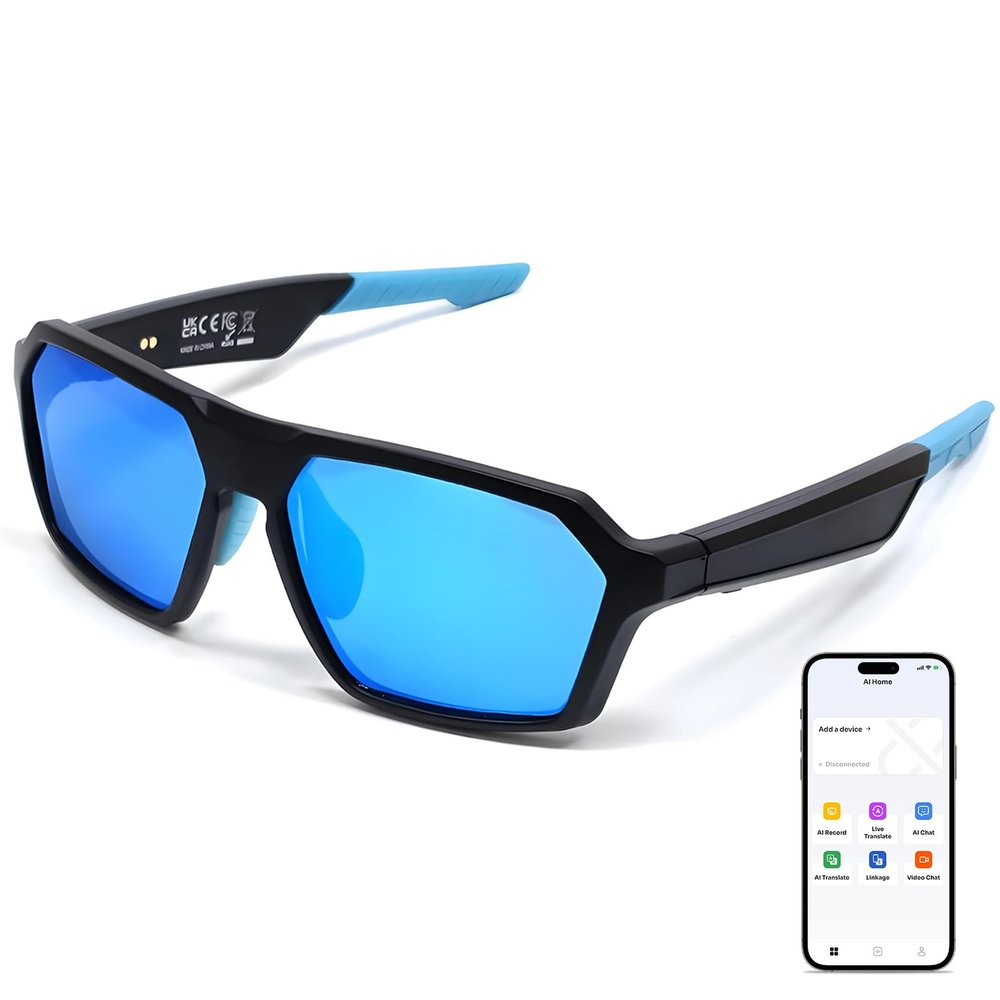 OZOKSKS AI Smart Bluetooth Glasses for Men&Women|UV400 Safety Sunglasses Translation with 114 Languages for Cycling,BusinessBlue