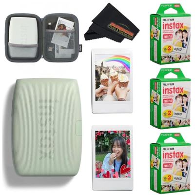Fujifilm INSTAX Mini Link 3 Smartphone Printer with INSTAX Mini Instant Film and Sunshine Microfiber Cleaning Cloth... (3 Twin Pack (60 Sheets), Sage Green)