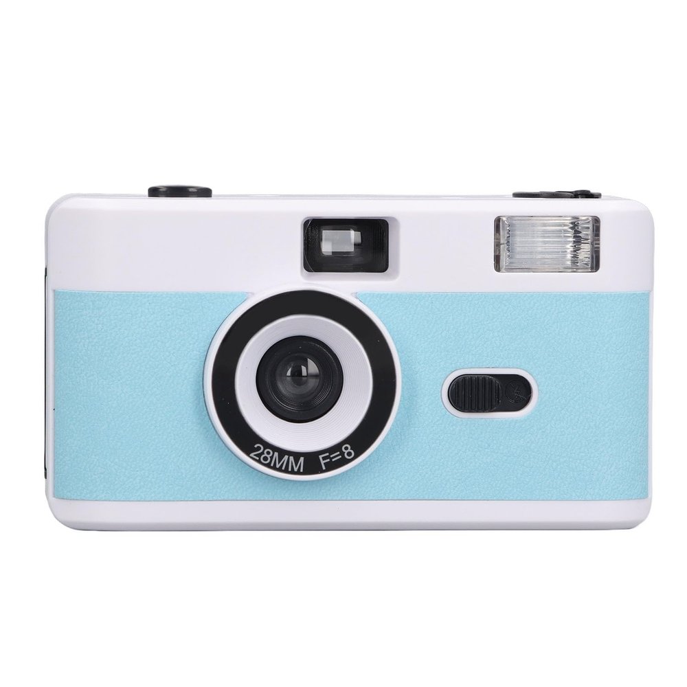Diydeg 35mm Film Camera, 28MM F/8 Lens 1/120s Shutter Speed Reusable Vintage Camera with Flash, Wrist Strap, Lightweight Retro Half Frame Camera for Gift (Blue White)