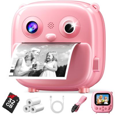 Kids Instant Print Camera- Christmas Birthday Gifts for Age 3-12 Girls Boys- Selfie Digital Camera with 32GB SD Card- Toddlers Portable Travel Toy for 3 4 5 6 7 8 9 10 Year Old Girls Boys-Pink