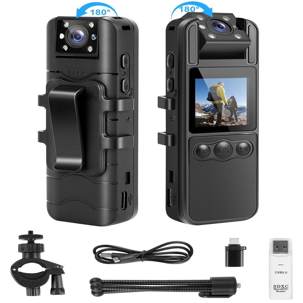 SPIKECAM Computer-Free Body Cameras with Audio and Video Recording, 6 Hrs 1080P Personal Small Bodycam with Photo, Night Vision, SOS Sound, Wearable Body Cam for Security, Running, Biking 128G