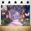12x10ft Spring Enchanted Forest Backdrop Purple Fairy Tale World Grass Butterfly Wonderland Background Magic Garden Tea Party Kids Girl Baby Shower Photo Booth Studio Props Backdrops view 1