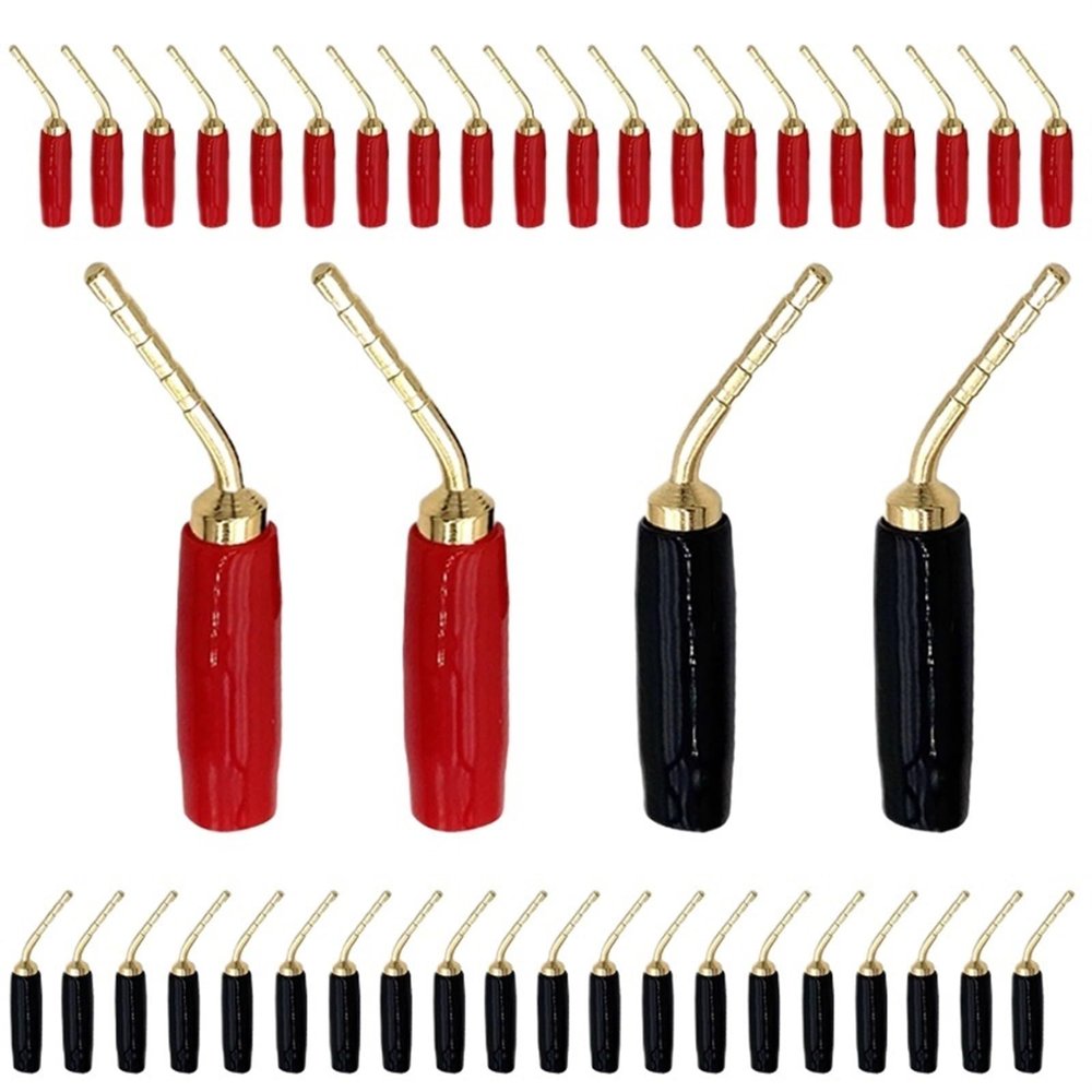 20/100Pcs 2mm Banana Red Black Curved Pin Connector Right Angle Banana Male Plugs Audio Speaker Wire Cable Connectors(20 Black)
