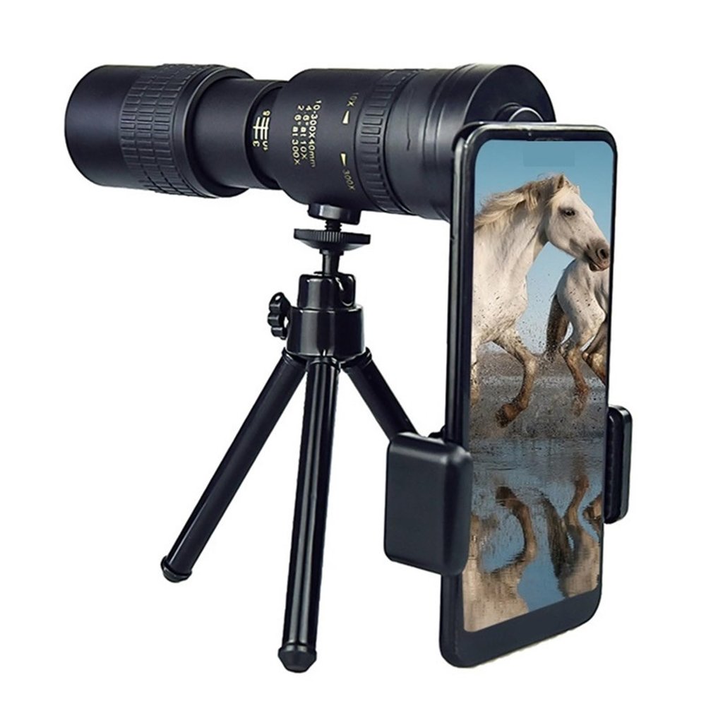 10-300x40 Zoom Monocular Telescope with Mobile Phone Lens - Professional Outdoor, Camping, Bird Watching, Portable Retractable, Sharp Images