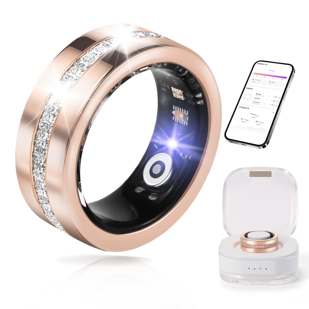 JIANVNUI Smart Ring for Women & Men - Health & Fitness Tracker with Heart Rate, Blood Oxygen, Sleep Monitoring, 128 Sports Modes, IP68 Waterproof, Gesture Control, No Subscription Fees (9#)