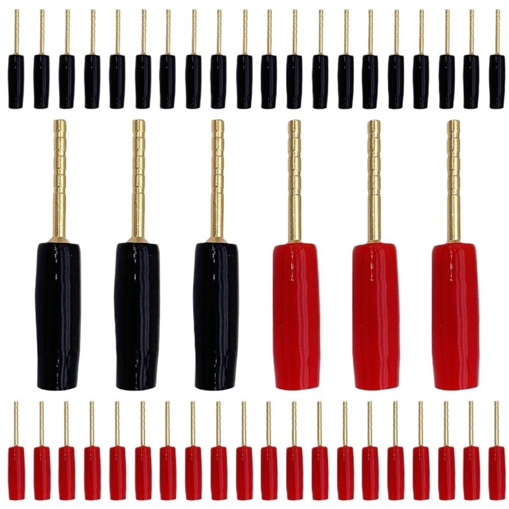 20/100Pcs 2mm Pin Copper Gold-Plated Banana Adapter Straight Pin Banana Terminals Plugs Speaker Wiring Connector(20 Red)