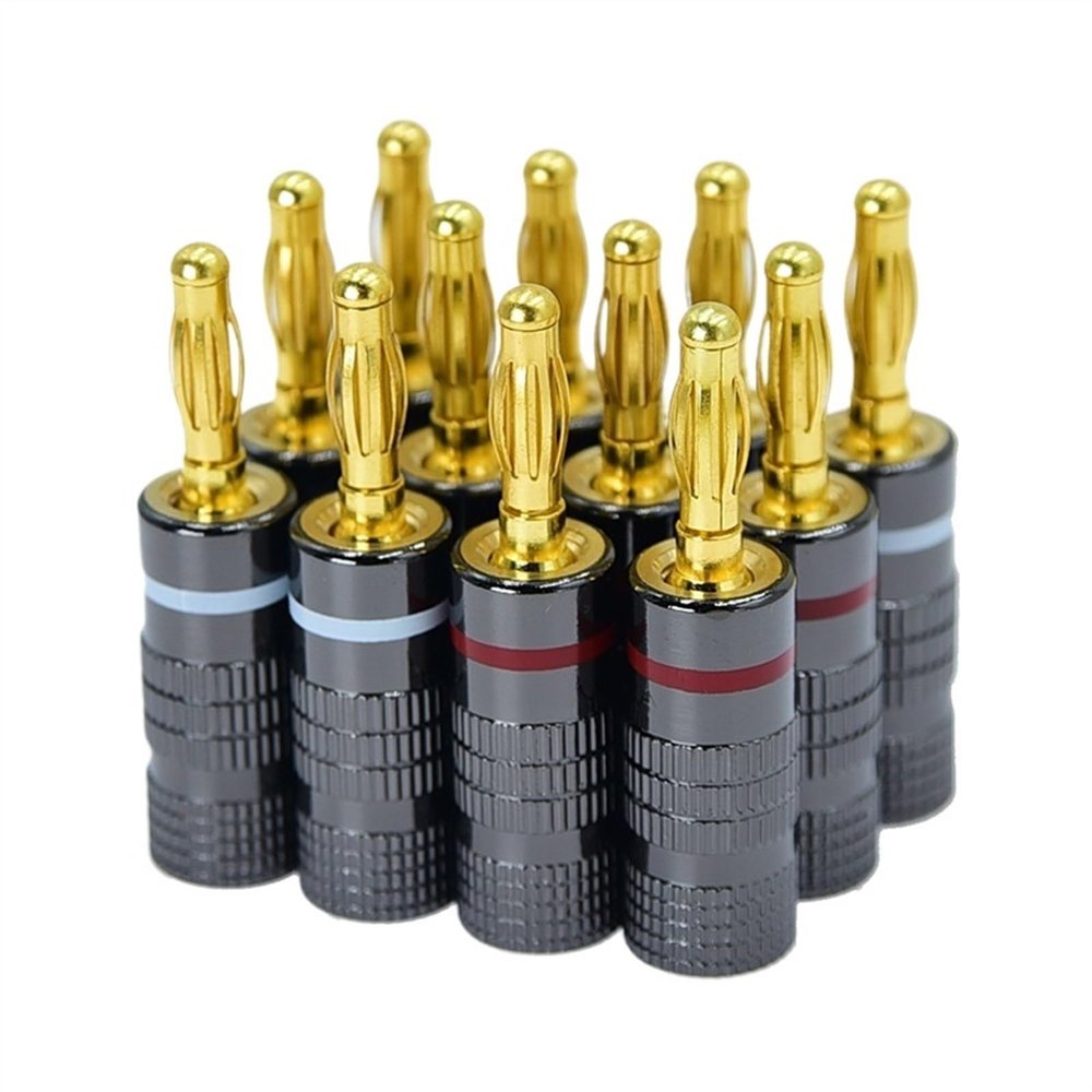 4mm Audio Jack Banana Plugs for Speaker Wire 24K Gold Plated Banana Adapter Cable Connector Clips 4 8 12 24Pack(4pcs)