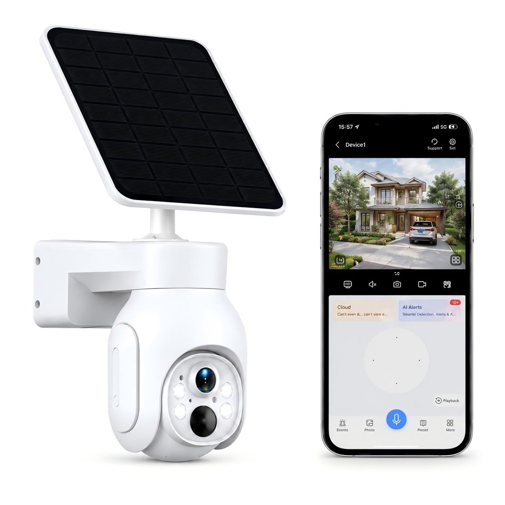 Camcamp Outside Camera for Home Security, Solar Powered, 355 Pan Tilt