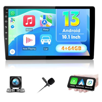 10.1 Inch Android Car Radio Double Din Wireless Apple Carplay Android Auto, Touchscreen Android 13 Car Stereo Bluetooth, HiFi, FM, GPS, WiFi, Split Screen, SWC, Mic, Backup Camera