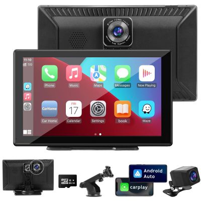 9.3" Carplay Screen for Car with Backup Camera, 2.5K Wireless Display, Android Auto Compatible, Portable Dash Cam, Touch Monitor, GPS Navigation, Bluetooth FM Transmitter, Universal Mount, Gifts