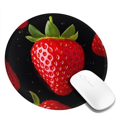 Strawberry Round Mouse Pad 8 Inch, Comfort Gaming Mousepad, Stitched Edge Non-Slip Rubber Base, Waterproof Computer Mousemat Washable Laptop Mousepads for Home Office