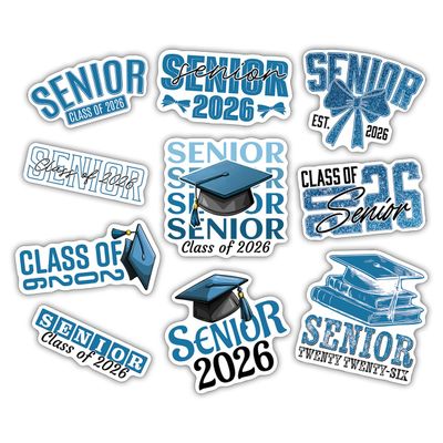 (10pcs) Class of 2026 Stickers, Senior 2026 Graduation Decorations, First Day of Senior High School Gifts, Vinyl for Laptop, Locker, Water Bottle, Tumbler, Party Favors, Waterproof, Weather-Resistant