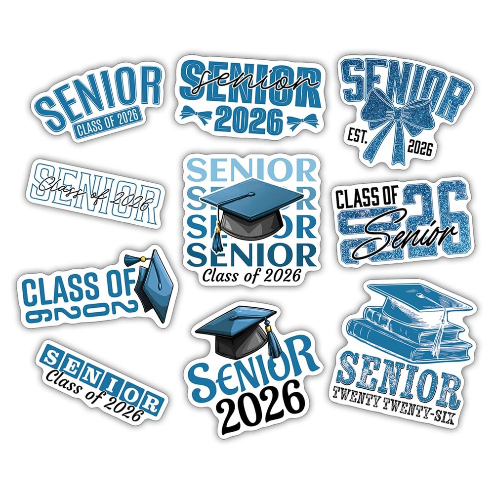 (10pcs) Class of 2026 Stickers, Senior 2026 Graduation Decorations, First Day of Senior High School Gifts, Vinyl for Laptop, Locker, Water Bottle, Tumbler, Party Favors, Waterproof, Weather-Resistant