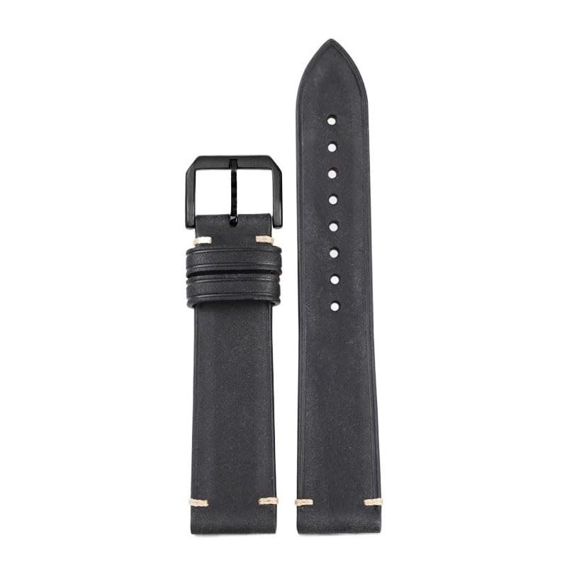 Genuine Leather Watchband For Omega Vintage Suede Cowhide Pin Buckle Watch Strap(Black b2,18mm)