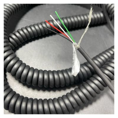 DOUDOUSUN Wires and Cables 4core Pur Spring Wire Shielded Cable 26 24 22 Awg Stretch 1-15 Meters Fog Surface Spiral Telescopic Wire Wires and Cables(Stretch 3 Meter,4 cores 22 AWG)