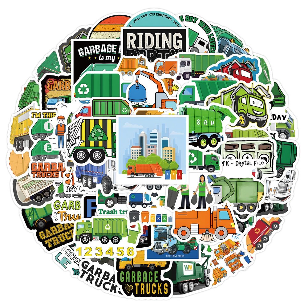 60 Pcs Garbage Truck Stickers Decals for Adult, Cute Garbage Truck Stickers Waterproof for Water Bottle Laptop Skateboard Helmet Luggage, Vinyl Stickers Pack(LJC)