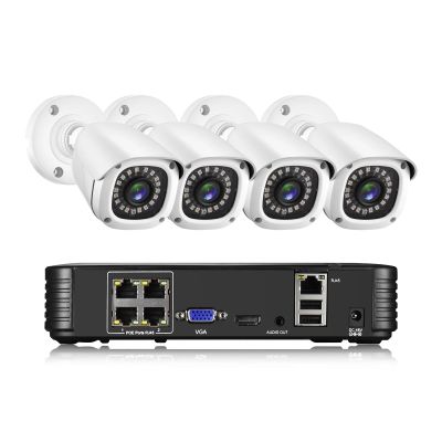 H.265+ POE Security Camera System Kit Audio Record 8MP Face Detect Surveillance IP Camera IR Outdoor Waterproof CCTV Video Set(1T,4CH NVR 4PCS CAM)