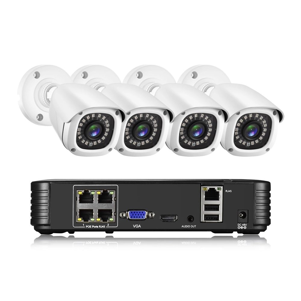 H.265+ POE Security Camera System Kit Audio Record 8MP Face Detect Surveillance IP Camera IR Outdoor Waterproof CCTV Video Set(1T,4CH NVR 4PCS CAM)