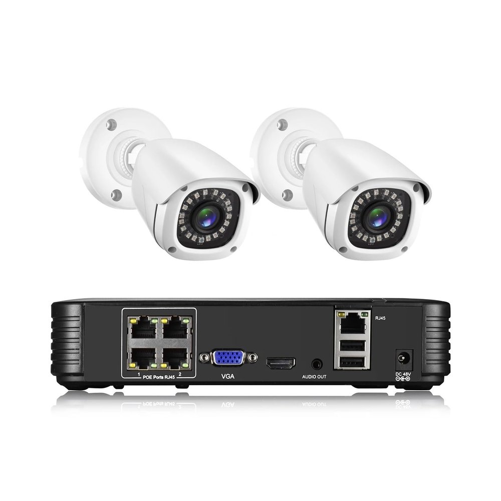 H.265+ POE Security Camera System Kit Audio Record 8MP Face Detect Surveillance IP Camera IR Outdoor Waterproof CCTV Video Set(None,4CH NVR 2PCS CAM)