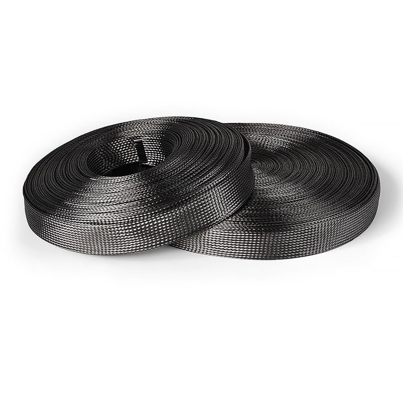 QQEURZSF 1M Carbon Fiber Cable Sleeve Braid 4MM-80MM Hollow Conductive Tape Wire Shielding Sleeve High Temperature(4mm,2m)