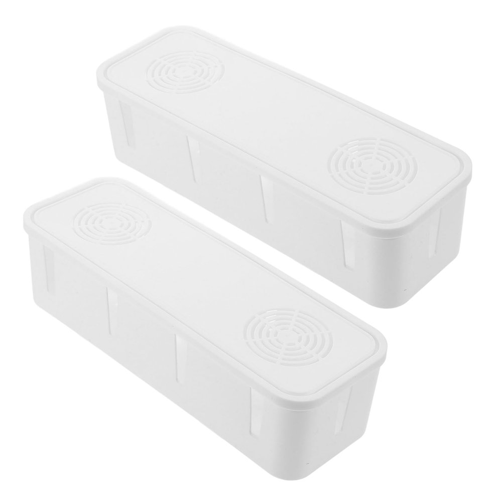 OSALADI 2 Pcs White Cable Management Box with Lid Ventilated Power Cord Storage Organizer for Hiding Messy Wires and Power Strips Scratch Resistant Plastic Cord Holder for
