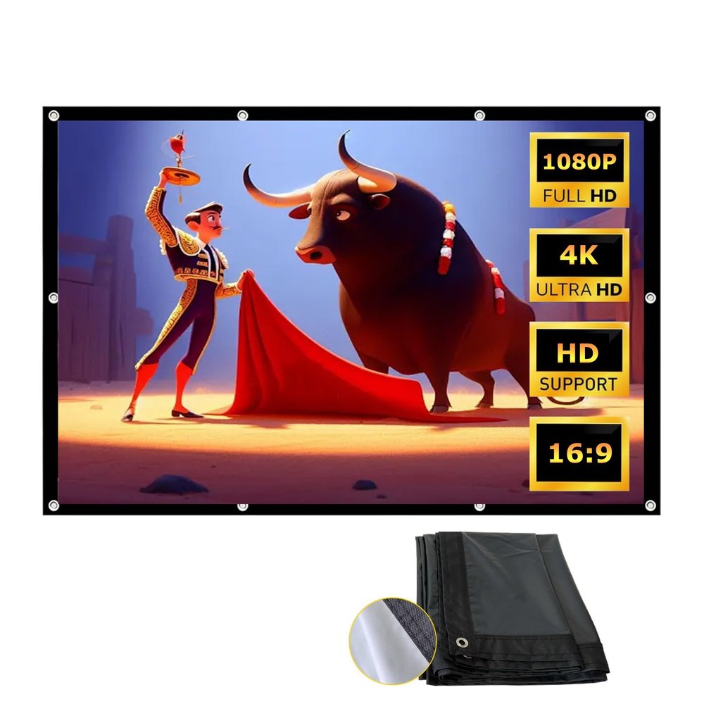 200/300 in Home Theater Projector Screen Portable, Large 16:9 HD 4K Movie Projection Screen Foldable for Indoor Outdoor Party(72in)