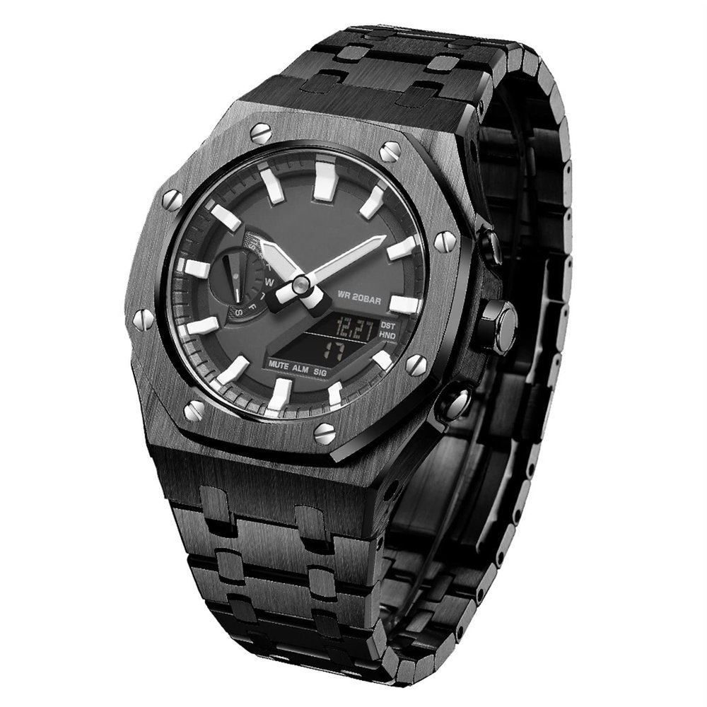 EZZON 5rd GA2100 mod kit, Metal Watch Band Bezel Models for GA2100/ GA2110, Men's Watch Modding Replacement Accessories With Bottom Cover(Black)
