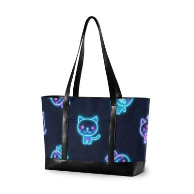 aidingzhi Cartoon Cute Colorful Fluorescent Neon Cat simple women's briefcase with zipper bags for work for men with