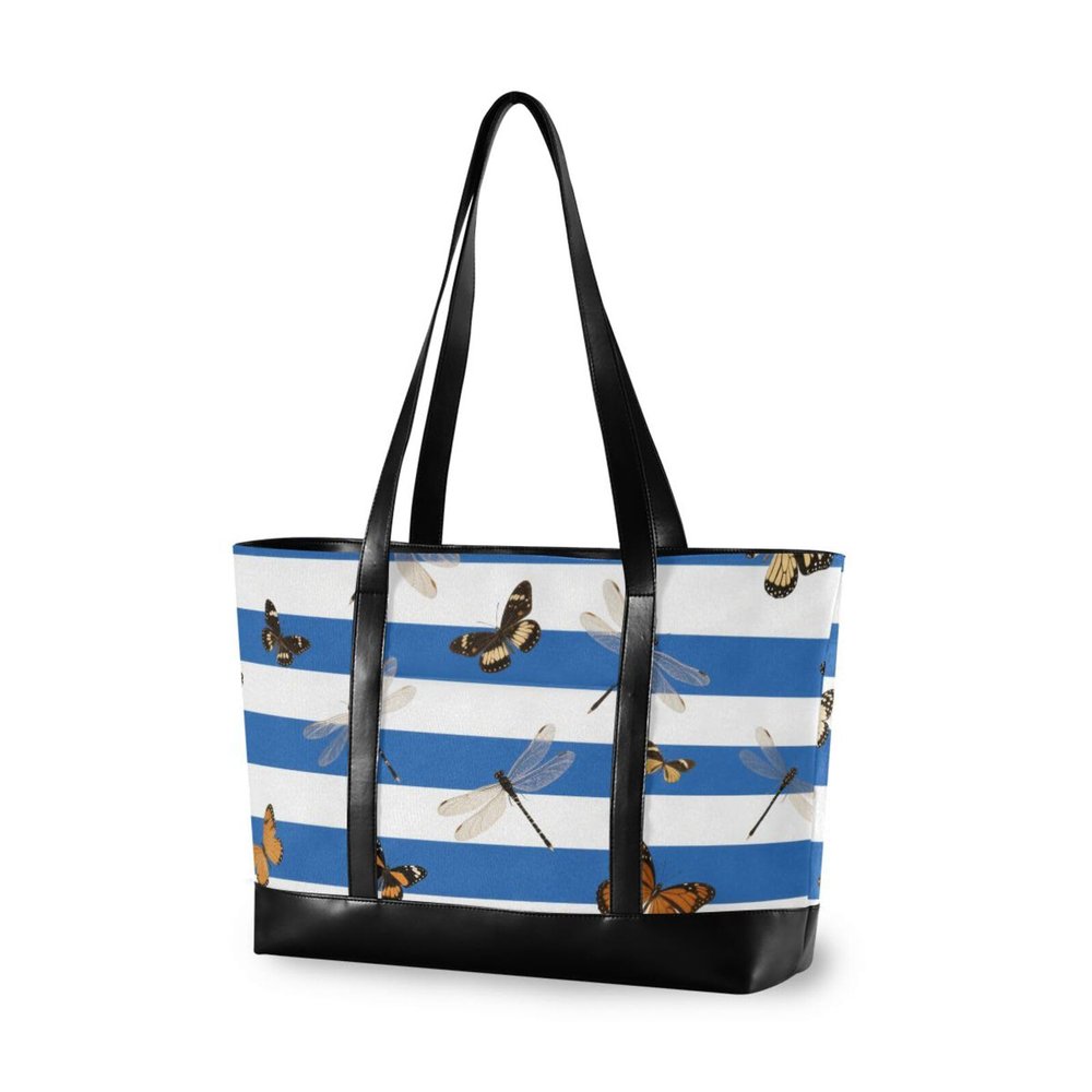 aidingzhi Blue White Striped Butterfly Dragonfly trendy computer cases for laptops with zipper work handbags for travel with tablet
