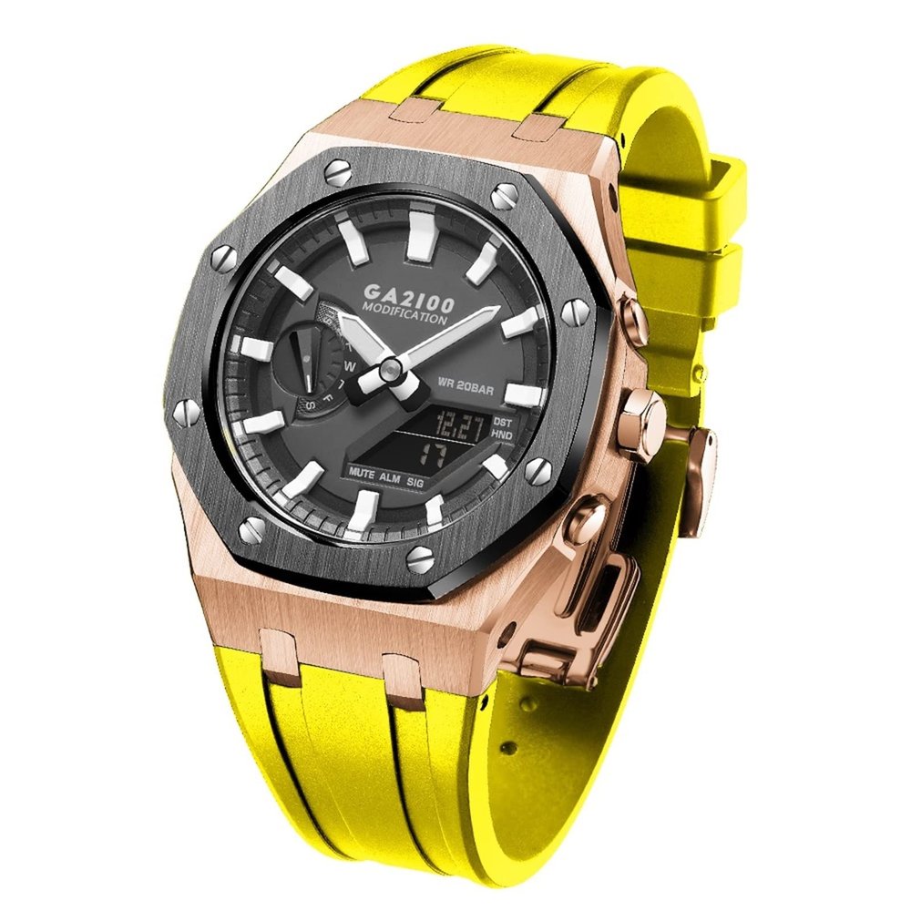 RAYESS For GA2100SU-1A Metal Watch Case Silicone Watchband 316 Stainless Steel Modified Accessories MOD Kit(ROSE GOLD 31)