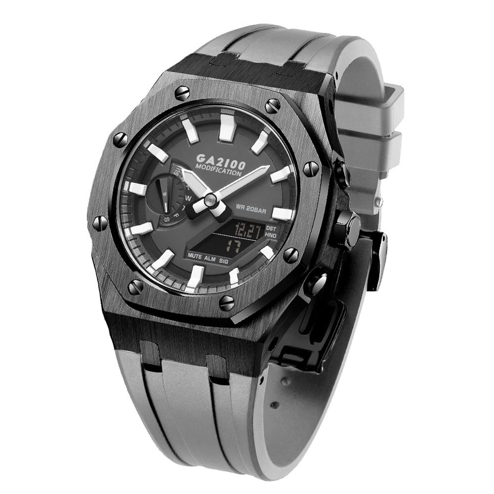 RAYESS For GA2100SU-1A Metal Watch Case Silicone Watchband 316 Stainless Steel Modified Accessories MOD Kit(Black 6)