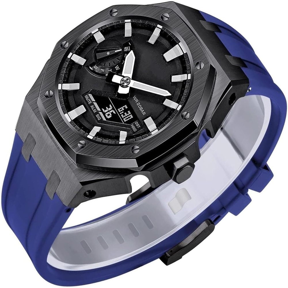RAYESS Stainless Steel Metal Wath Case+Fluororubber Watch BandFor GA2100/2110 GM2100 Watch Bezel Conversion Kit Retrofit Kit for Men's Watches GA2100(C,GM2100)