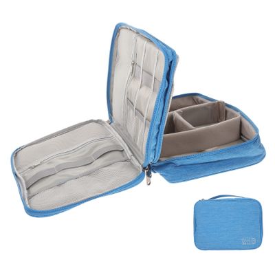 ASAKKURA Electronic Organizer Three Polyester Cable Storage Pouch with Mesh Compartments Lightweight Tech Organizer for Chargers Usbs Phones Power Banks Sky Blue