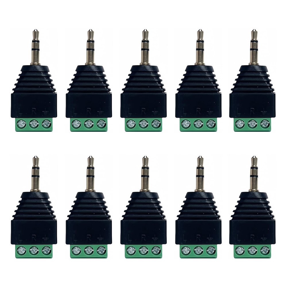 10PCS Section 3.5mm Jack Connector Stereo DC Free Screw Crimping Audio Interface Terminal Block Mono Channel Plug Adapter (Black 10Pcs)