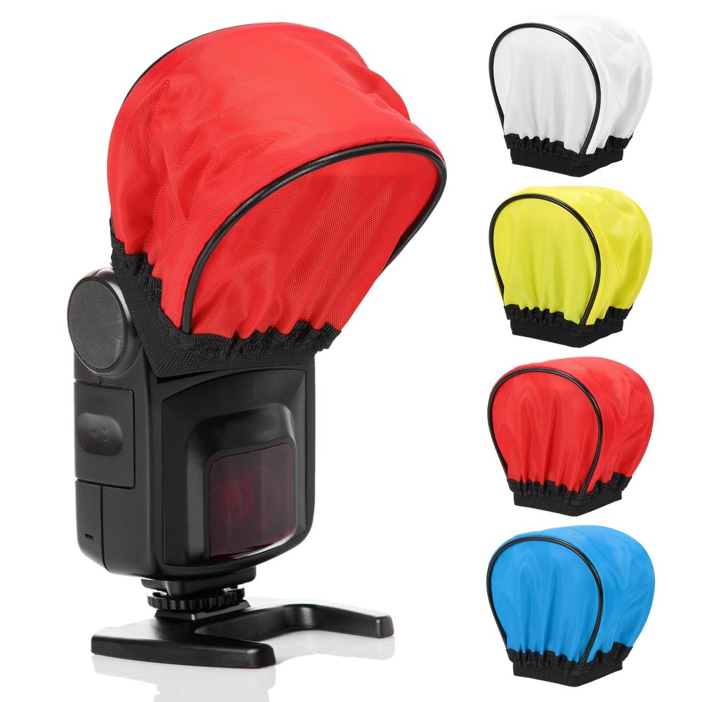 PATIKIL 3.5" x 2.4" Soft Mini Flash Diffuser Cap, 4 Pack Universal Elastic Flash Diffuser Cover for DSLR Camera Flashlight, White, Yellow, Red, Blue