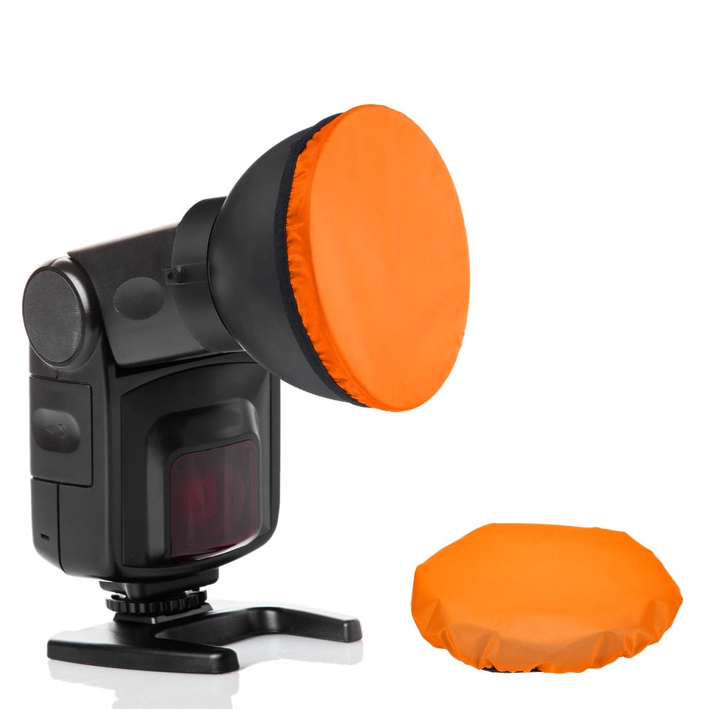 PATIKIL 6.3" x 6.3" Soft Mini Flash Diffuser Cap, 5 Pack Universal Elastic Flash Diffuser Cover for DSLR Camera Flashlight, Orange