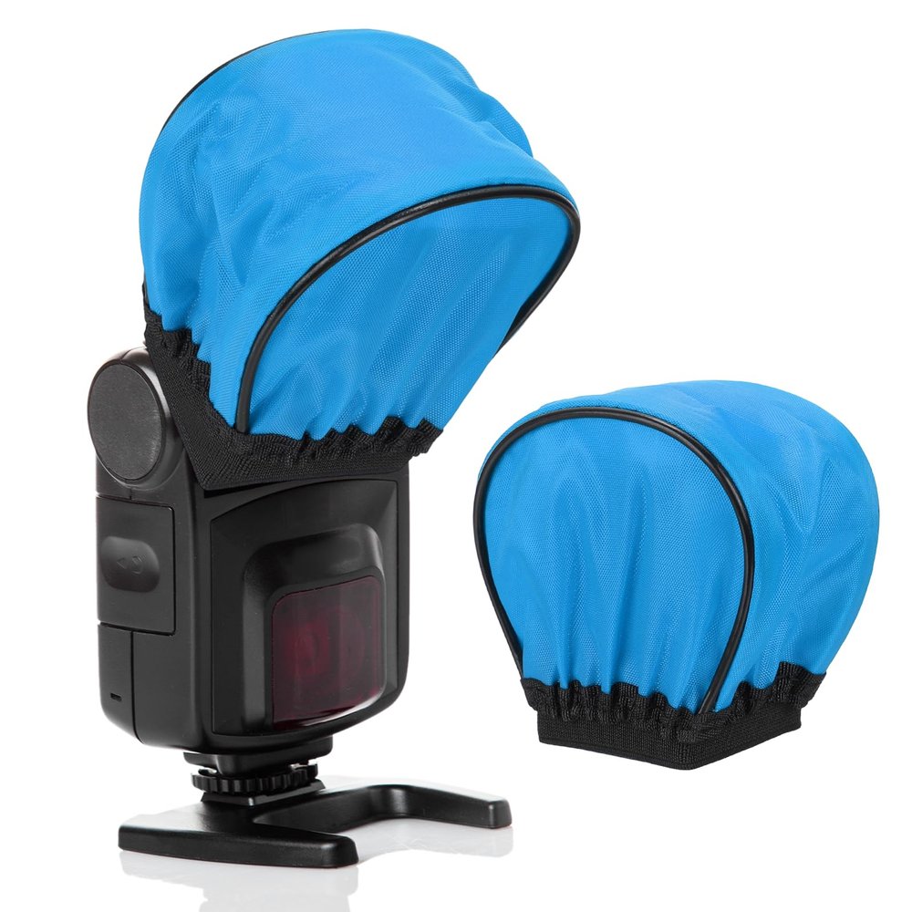 PATIKIL 3.7" x 3.5" Soft Mini Flash Diffuser Cap, 2 Pack Universal Elastic Flash Diffuser Cover for DSLR Camera Flashlight, Blue