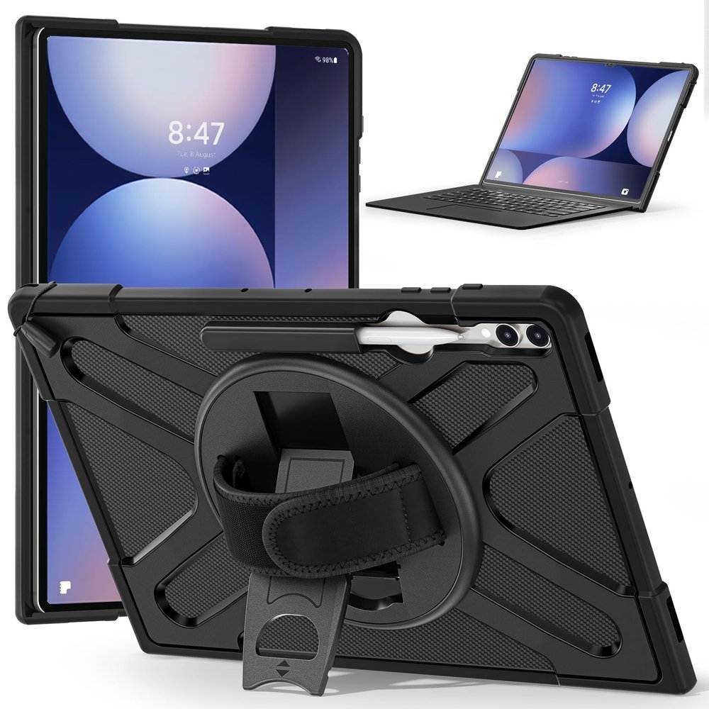 Compatible with Samsung Galaxy Tab S10 Ultra/S9ultra/S8 U ltra 14.6 Inch Case with 360Kickstand Case Rotating Stand [Pencil Holder],Hand Strap Shockproof Rugged Protective Case