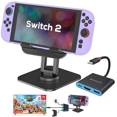Switch 2 Dock+ Stand kit for Nintendo Switch 2 Portable Dock+HDMI 2.1/PD/USB A 3.2 Interface,Compatible with MASC/Laptops(Requires Manual firmware Update for NS2'S 21 Version)