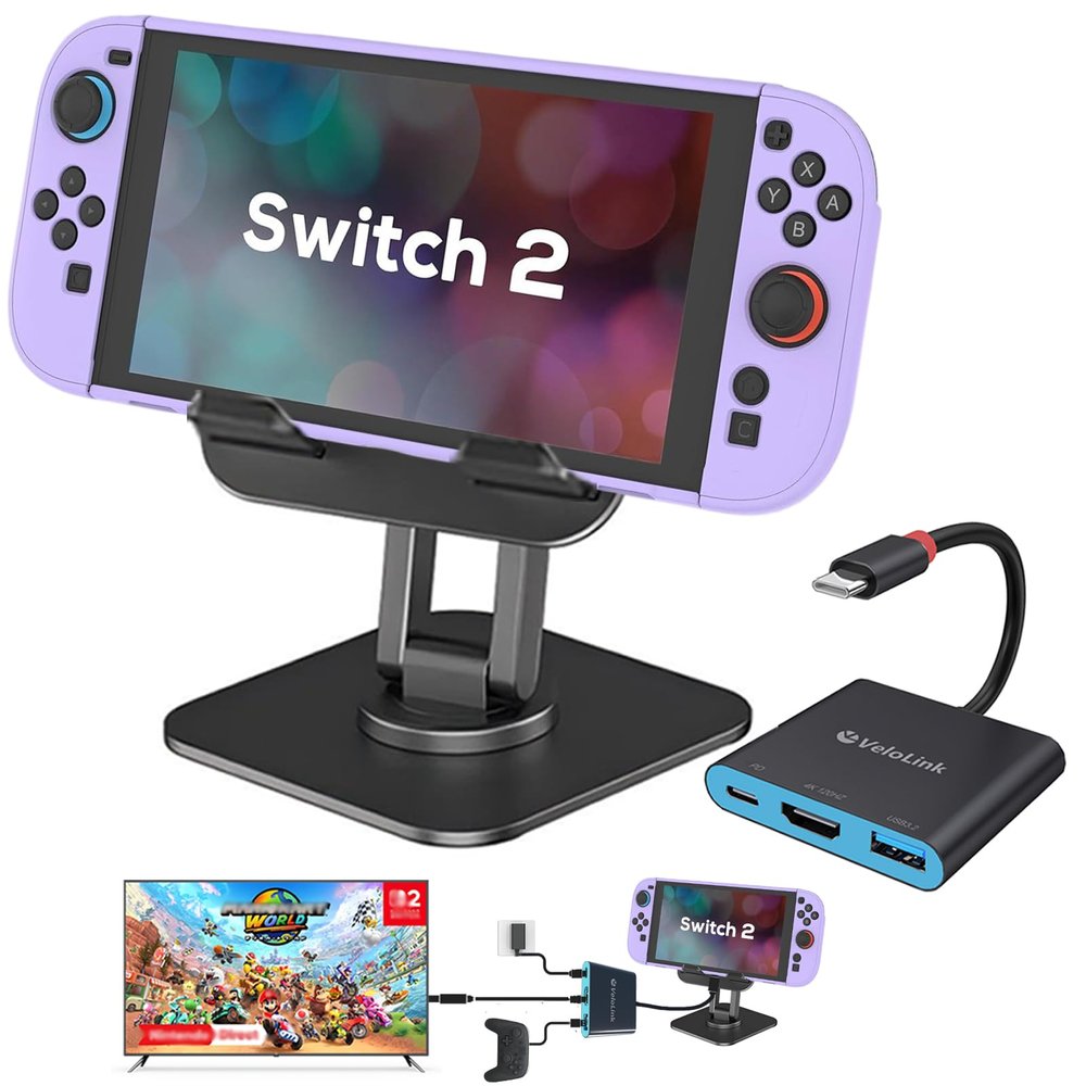 Switch 2 Dock+ Stand kit for Nintendo Switch 2 Portable Dock+HDMI 2.1/PD/USB A 3.2 Interface,Compatible with MASC/Laptops(Requires Manual firmware Update for NS2'S 21 Version)