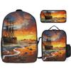 BWQJKUO 3Pcs Pirate Ship in The Sunset Printed Backpack for Lightweight High-capacity Backpack With Lunch Bag Pencil Bags view 1