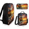 BWQJKUO 3Pcs Pirate Ship in The Sunset Printed Backpack for Lightweight High-capacity Backpack With Lunch Bag Pencil Bags view 2